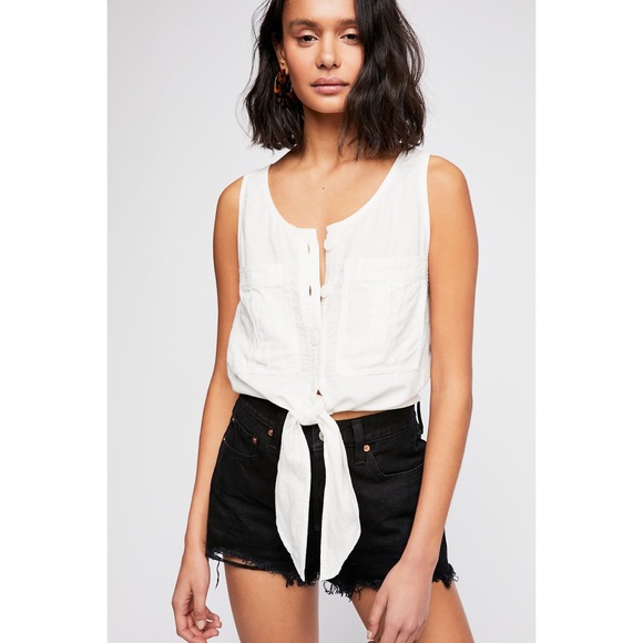 Free People Tops - Free people White Highway Cruisin Tie Front Tank